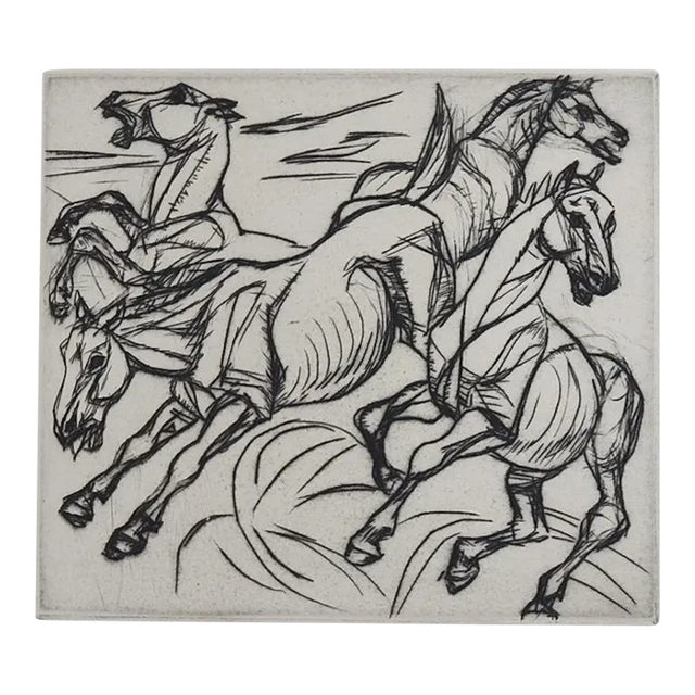 Late 20th Century Modernist Horses Etching For Sale