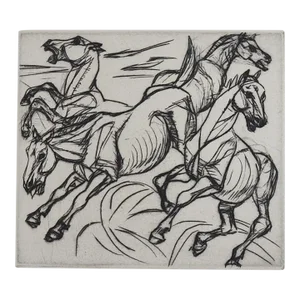 Late 20th Century Modernist Horses Etching