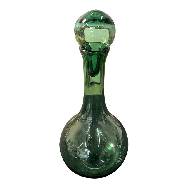 Vintage Emerald Green Glass Bottle With Topper For Sale