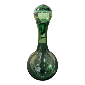 Vintage Emerald Green Glass Bottle With Topper