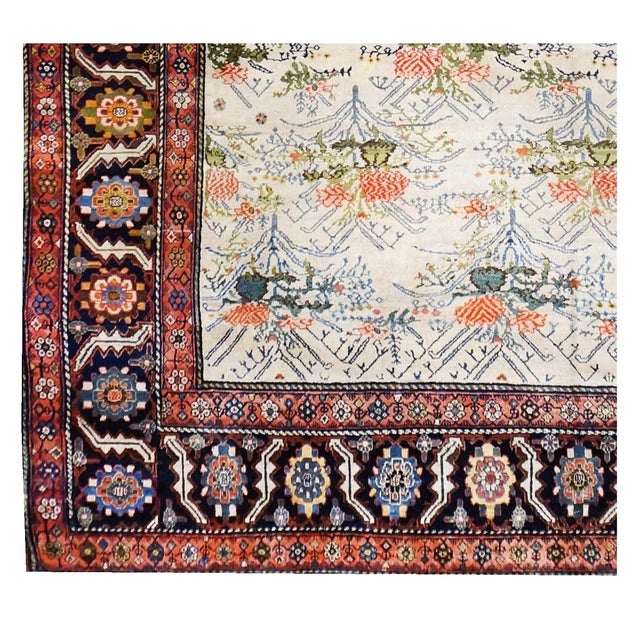 Ivory Antique Persian Malayer Wool 11x18 Ivory, Blue, Green & Salmon Handwoven Area Rug #9902772 For Sale - Image 8 of 11