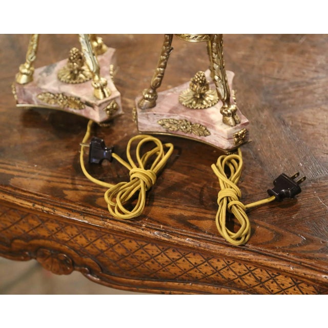 Pair of 19th Century French Louis XVI Marble and Gilt Bronze Cassolette Lamps For Sale - Image 11 of 12