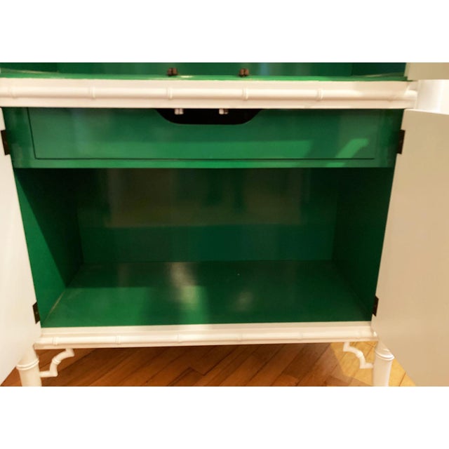 Vintage Chinoiserie White Green Lacquered Faux Bamboo Pagoda