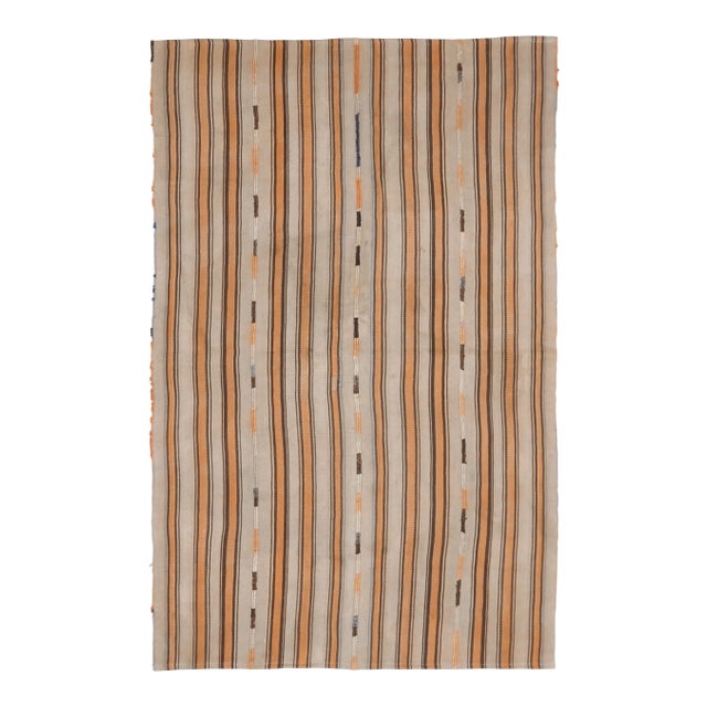 Vintage Turkish Oushak Handmade Wool Cotton Beige Kilim Area Rug For Sale