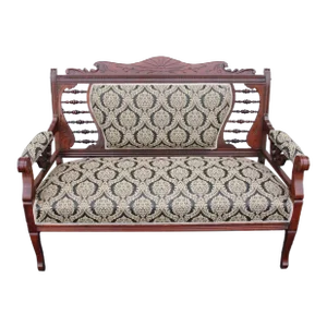 Arts & Crafts Cherry Settee on Casters, New Upholstery, 19th Century