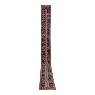 1960s Hand-Knotted Anatolian Blue Runner - Stair Carpet 1'7'' X 21'7'' For Sale