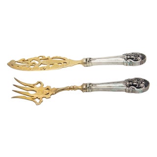 Gold Silver Fish Knife and Fork Set, Set of 2 For Sale
