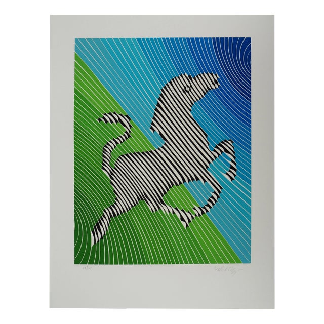 Victor Vasarely, Kinetic Composition, Rearing Zebra, Original Signed Screenprint For Sale