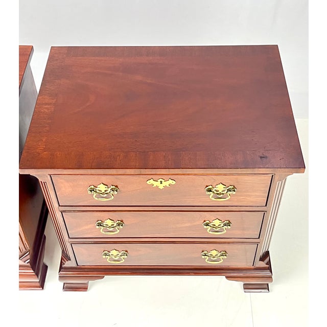 Baker Furniture Company Late 20th Century Baker Furniture Chippendale Style Mahogany 3-Drawer Nightstands - A Pair For Sale - Image 4 of 18