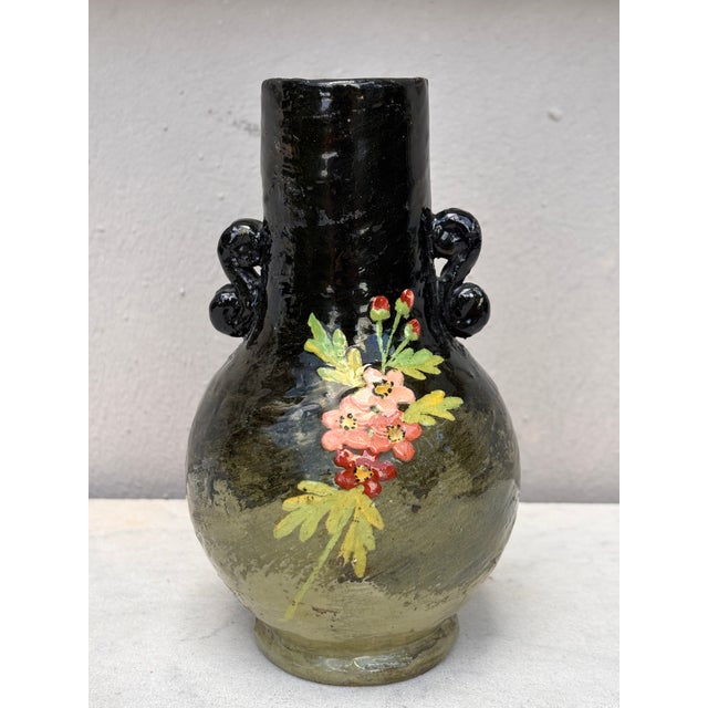 French Country 19th Century French Flowers Majolica Vase Theodore Lefront For Sale - Image 3 of 8