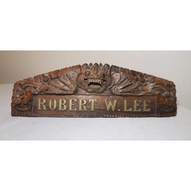 Up for sale is a nice quality antique hand carved wood Indonesian name plate made for Robert W/ Lee. It's completely...