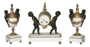 Napoleon II Louis XVI Style Fireplace Clock with Putti Carrying a Dial, 1860s, Set of 3