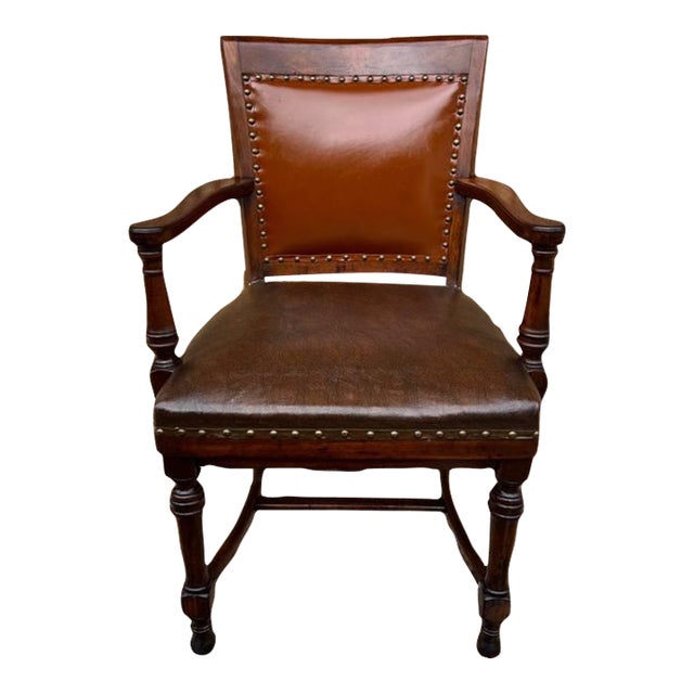 Early 20th Century Antique Oak Banker Office Desk Chair For Sale