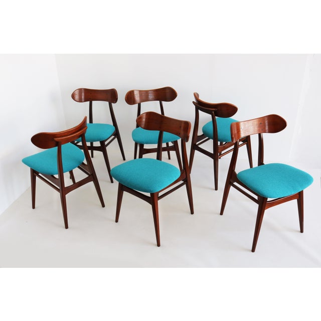 Mid-Century Modern Vintage Dining Chairs by Louis Van Teeffelen, 1950, Set of 6 For Sale - Image 3 of 13