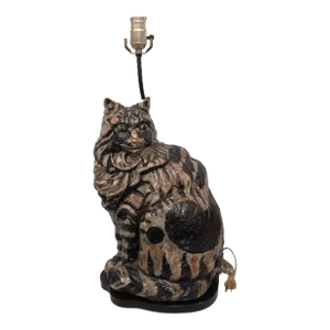 1940s Painted Pottery/Terracotta Cat Lamp
