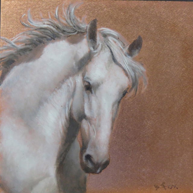 A Willing Spirit #7 by Barbara Fox | Oil on Copper Painting of a white horse head For Sale