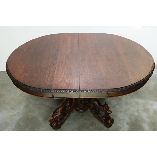 Stunning 19th century French antique hunting table / beast table in black forest style, large oval model. Amazing full...