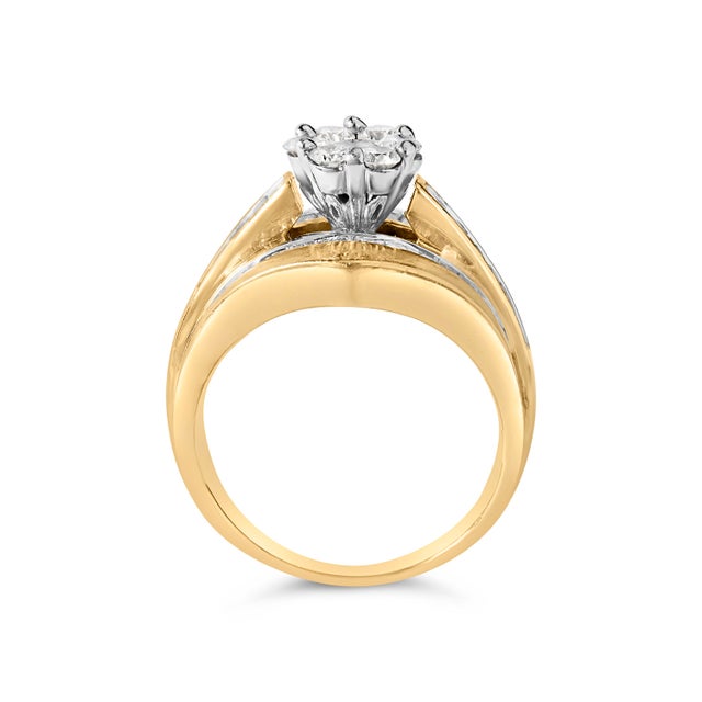 Early 21st Century 14K Yellow Gold 2-1/3 Cttw Diamond Cluster Channel Set Chevron Shaped Engagement Ring (H-I Color, SI1-SI2 Clarity) - Ring Size 9 For Sale - Image 5 of 7