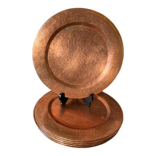 Early 20th Century Eight Antique Hand Hammered Copper Chargers - Set of 8 For Sale