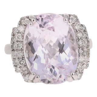 12.01 Carat Kunzite Diamond 14 Karat White Gold Cocktail Ring, Size 7 For Sale