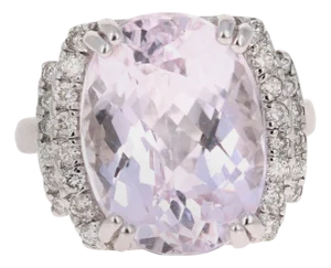 12.01 Carat Kunzite Diamond 14 Karat White Gold Cocktail Ring, Size 7