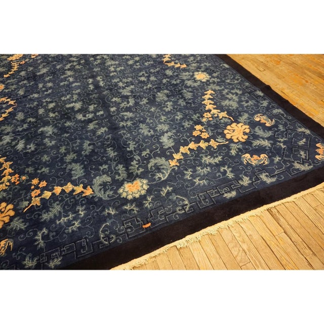 1920s Navy Background Traditional Damask Antique Chinese Peking Room Size Rug For Sale - Image 9 of 9