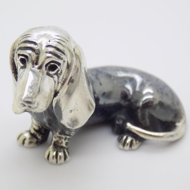 1980s Vintage Italian Handmade Genuine Silver Wiener Sausage Dog Figurine Miniature by Saturno For Sale - Image 5 of 10