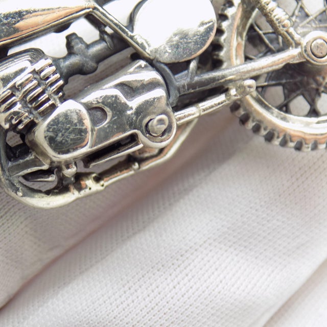 Silver Vintage Italian Handmade Genuine Sterling Silver 925 Large Motorcycle Bike Sculpture Figurine For Sale - Image 8 of 11