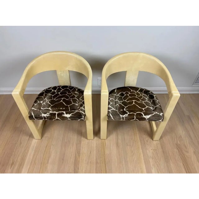 Karl Springer 1980s Karl Springer Onassis Goatskin Chairs - A Pair For Sale - Image 4 of 6