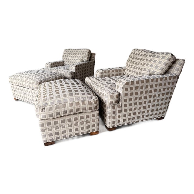 Custom Lounge Chairs & Rolling Ottomans From the Estate of Larry Lucchino – Set of 4 For Sale