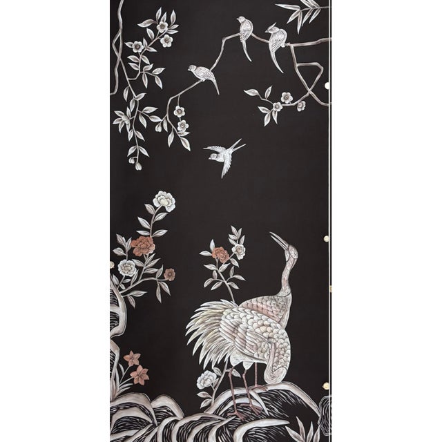 Not Yet Made - Made To Order Chinoiserie Black Hand-Painted Wallpaper, Floral & Bird Mural Wall Panels, Set of 6 For Sale - Image 5 of 7