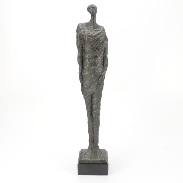 Pair of Vintage Brutalist Style Patinated Bronze Tall Figures After Alberto Giacometti For Sale - Image 12 of 12