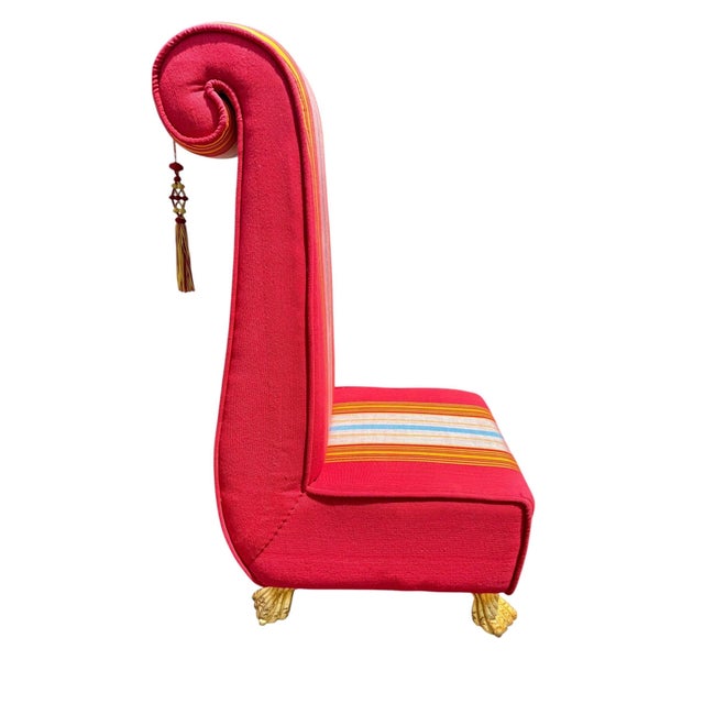 Hollywood Regency Style Upholstered Slipper Chair For Sale - Image 4 of 10