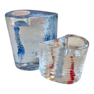 Vintage Kosta Boda 'Two Sweet Hearts' Glass Votive Candle Holder Set For Sale