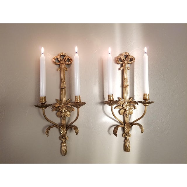 Vintage Pair of Friedman Brothers New York Louis XVI Style Gilt Gesso Wall Sconces Elegant pair of Louis XVI-style wall...