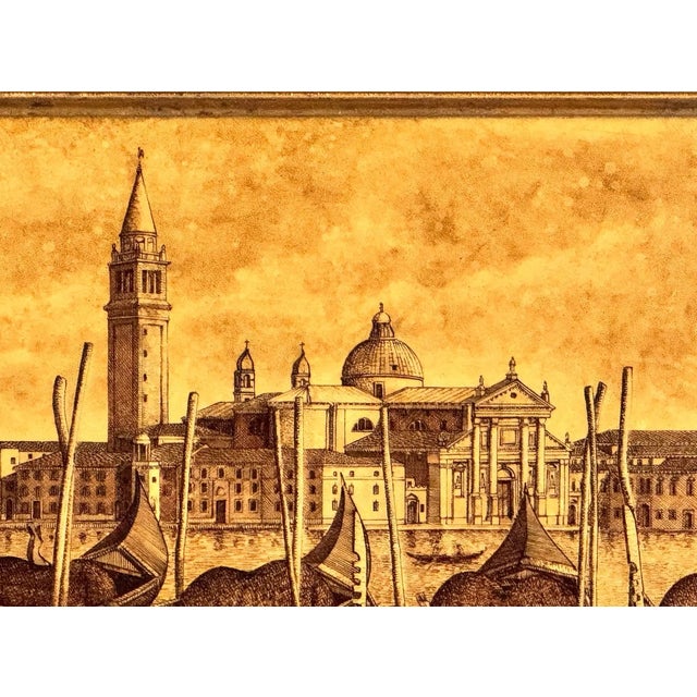 1990s Exceptional Original Ink on Plaster Venezia Island of San Giorgio by the Twins Bugagiar For Sale - Image 5 of 12