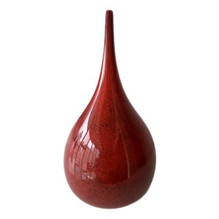 Large Italian Murano Hand Blown Red Art Glass Vase – Modern Sculptural For Sale