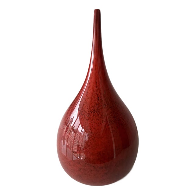 Large Italian Murano Hand Blown Red Art Glass Vase – Modern Sculptural For Sale