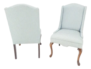 Blue & White Stripe Queen Ann Style Slipper Fire Side Chairs Low Profile MINT!