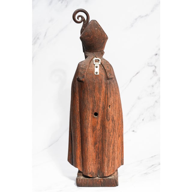 19th Century Folk Art Statue Sculpture Carved Wood Bishop Santos Style For Sale - Image 14 of 17
