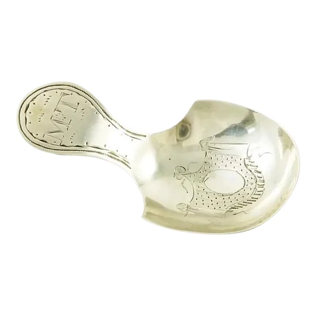 Antique Early 19th Century French Silver Tea Caddy Spoon with Bright Cut Engraving For Sale