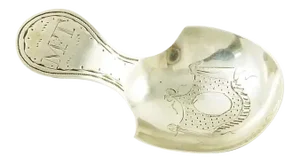 Antique Early 19th Century French Silver Tea Caddy Spoon with Bright Cut Engraving