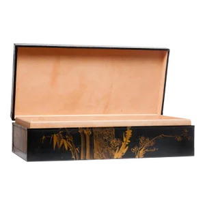 Lawrence & Scott Hand-Painted Black "Three Friends" Wide Leather Box