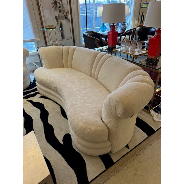 Curvy Jacquard Upholstered Sofas -a Pair For Sale - Image 4 of 13