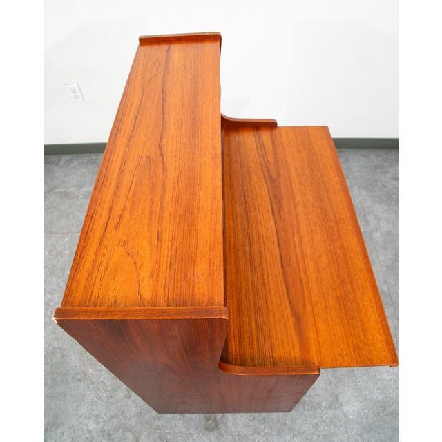 Wood Mid Century Danish Modern Secretary Desk Teak Pull Out Drawers Office Vintage Vg For Sale - Image 7 of 11