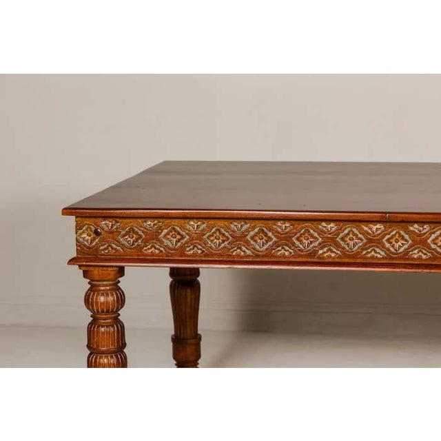 Wood Large Dining Room Table with Carved Apron, Floral Motifs and Turned Legs For Sale - Image 7 of 12