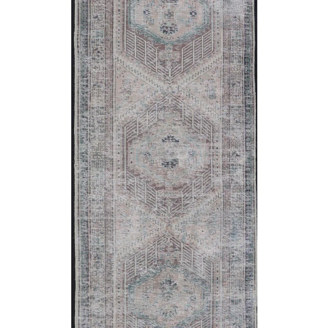 Off-white Vintage Persian Heriz Distressed Rug With Muted Colors & Medallion Design For Sale - Image 8 of 12