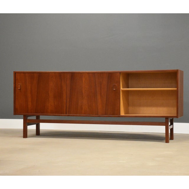 1950s Refinished 75” Swedish Modern Teak Sideboard Credenza Dresser by Nils Jonsson for Troeds For Sale In Boston - Image 6 of 10