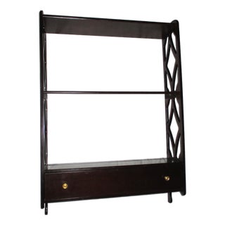 Vintage Bombay Mahogany Regency Wall Shelf With Drawer and Lattice Sides For Sale