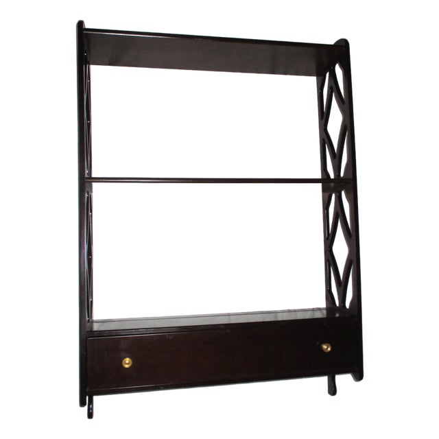 Vintage Bombay Mahogany Regency Wall Shelf With Drawer and Lattice Sides For Sale